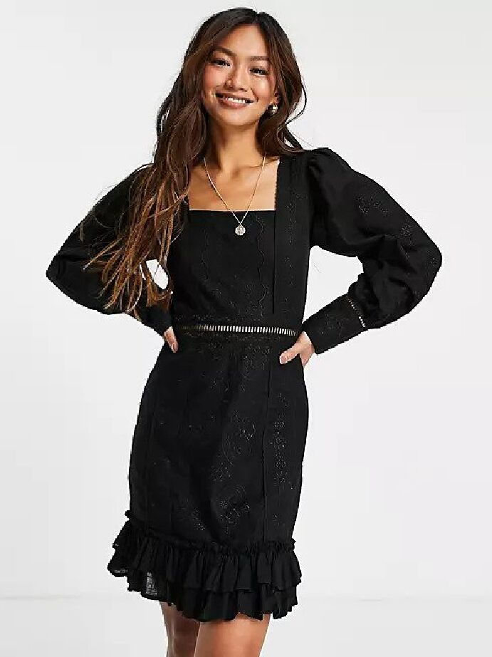 Black lace long sleeve mini dress