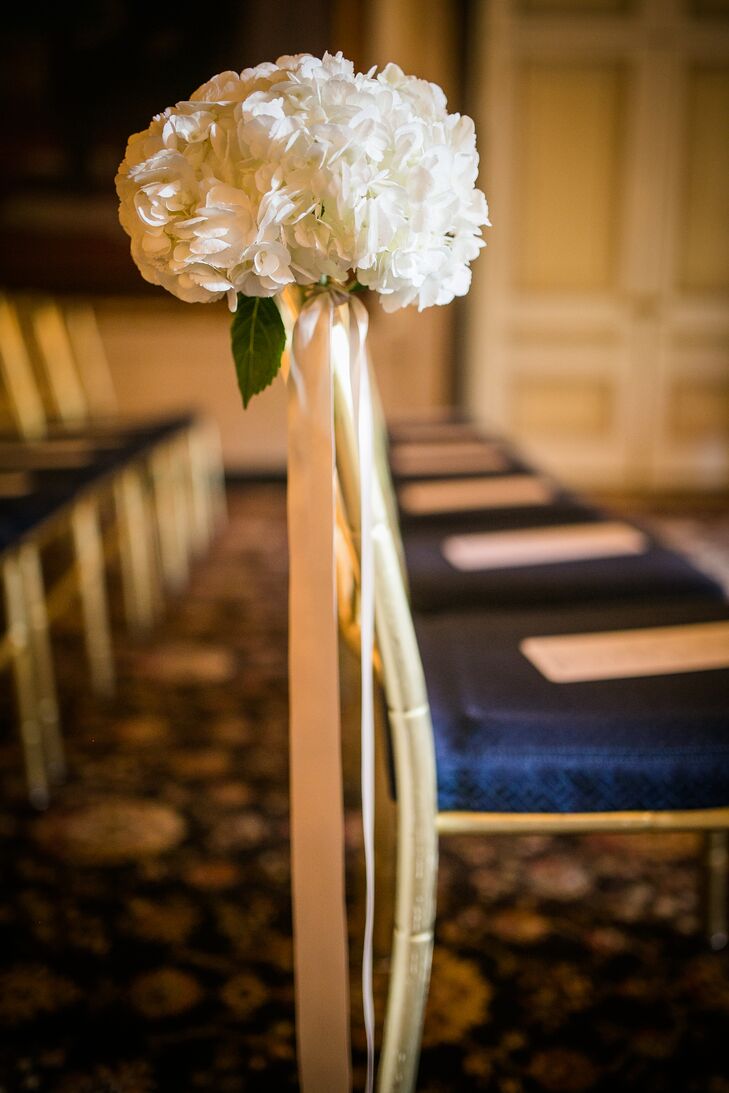 Ivory Hydrangea and Champagne Ribbon Arrangements