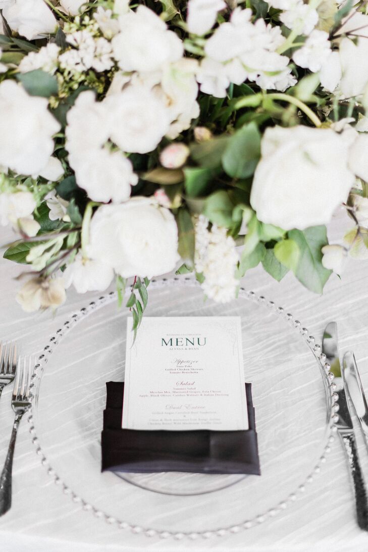 Classic Menu Cards in Folded Black Linens