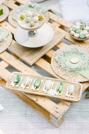 Pale Green Cake Pops for Dessert at Wedding at Savoia Castle in Prague, Czech Republic