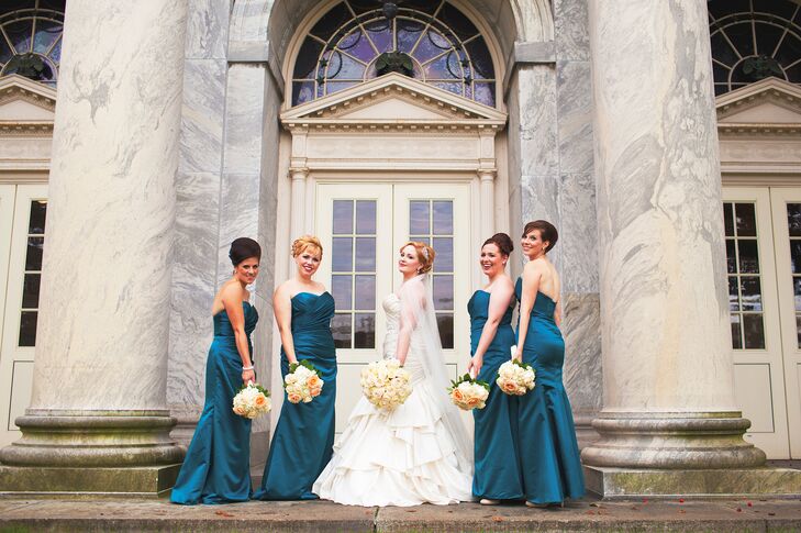 Floor Length, Teal Bridesmaid Dresses