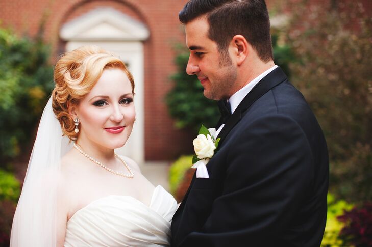The bride paired her elegant, vintage-inspired updo with a crystal comb found at J. Crew.