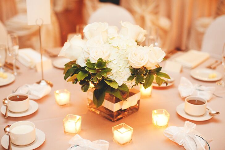 Romantic Hydrangea and Rose Centerpiece