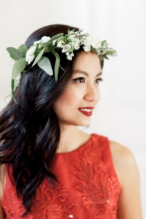 Bride in a Red Dress and Flower Crown