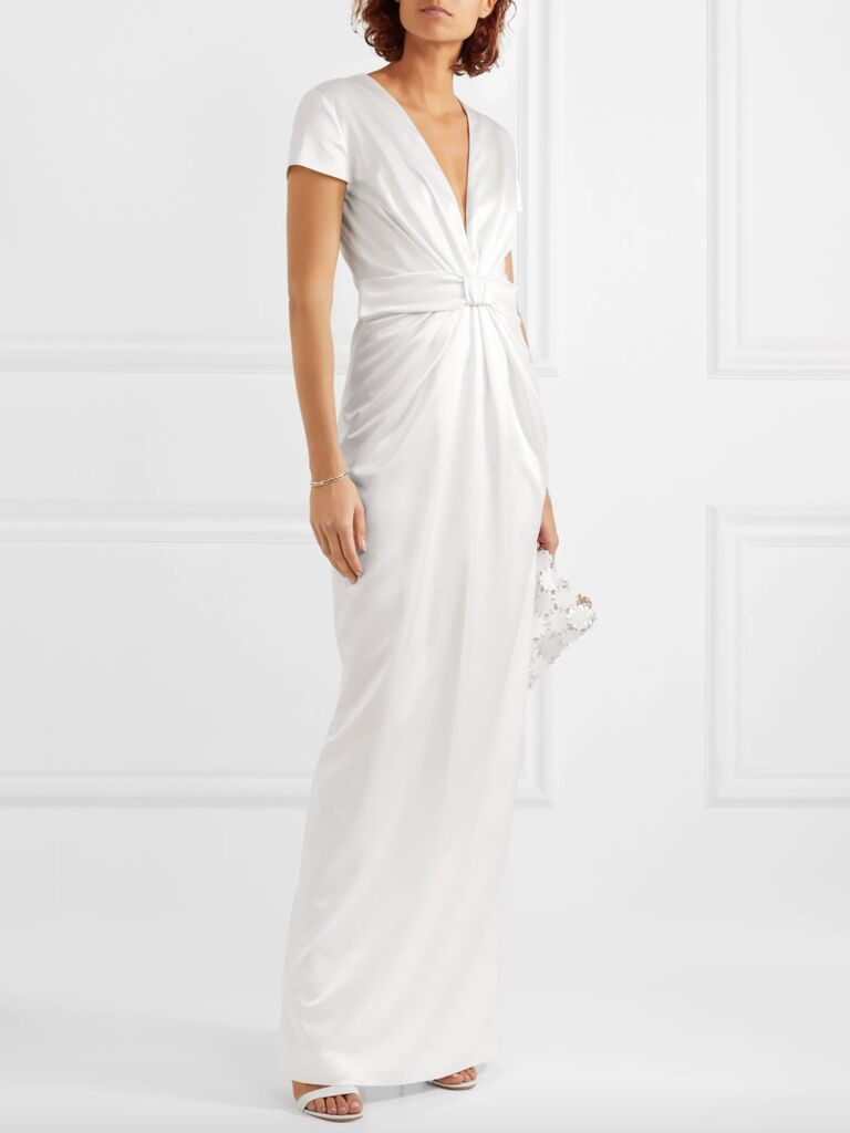 Emilia Wickstead Beatrice bow-embellished ruched silk-satin gown