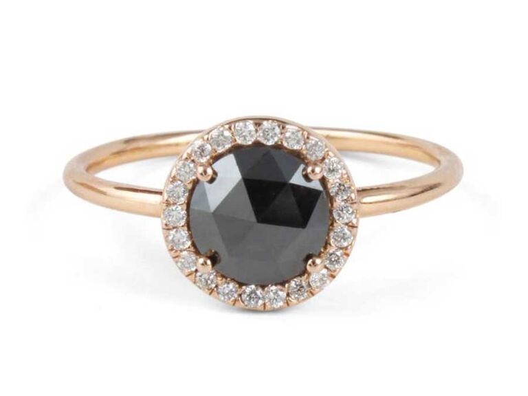 Black diamond halo engagement ring