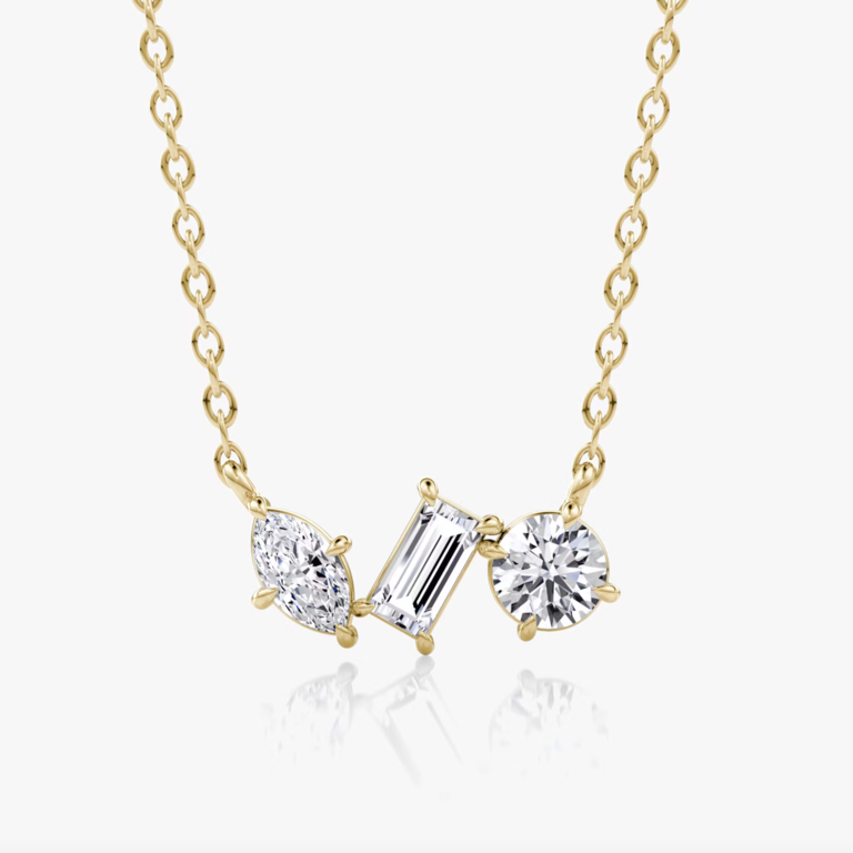 Marquise, Baguette, and Round Orion Gold Chain Necklace Luxury Gift for Wife
