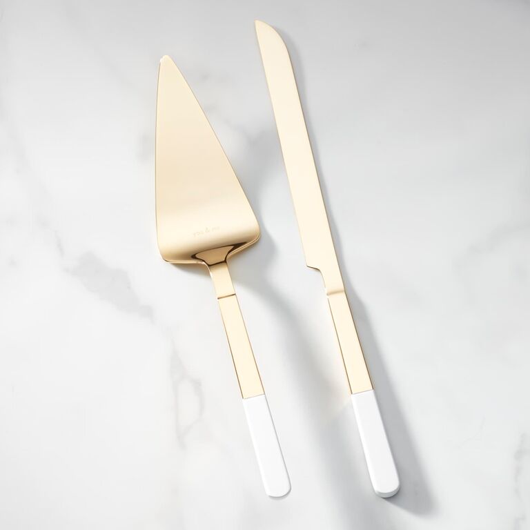 Gold cake cutting set from Neiman Marcus. 