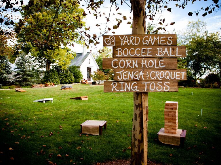 Outdoor lawn games at wedding reception