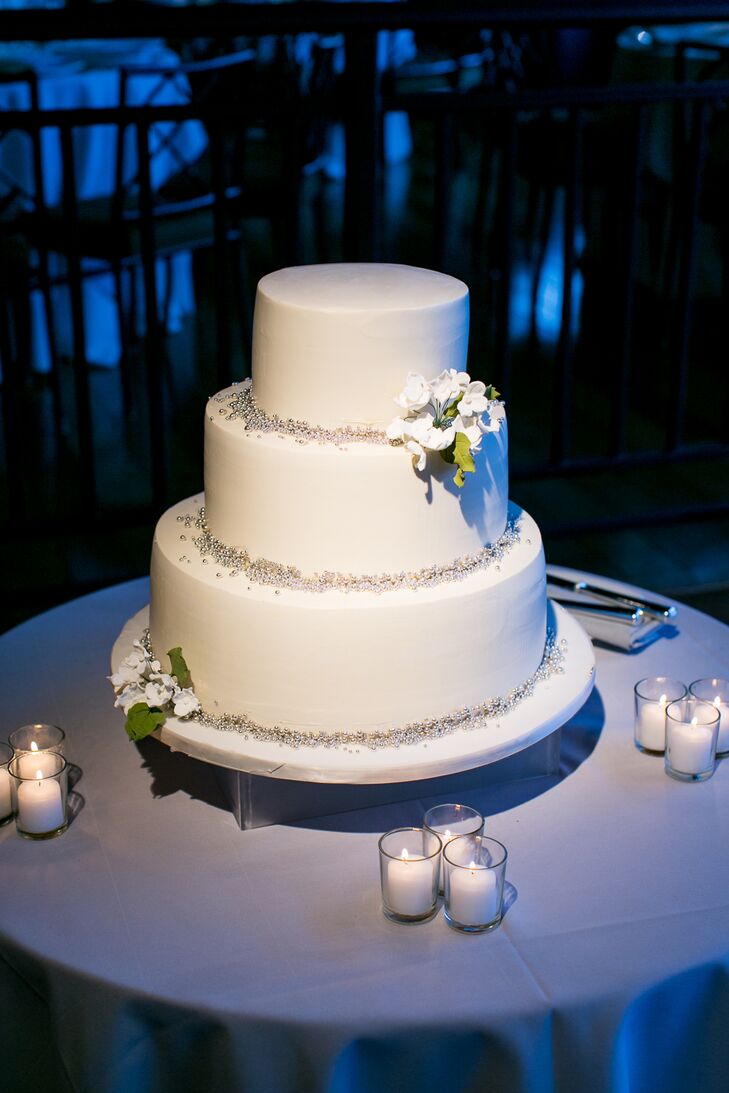White Wedding Cake With Silver Dragees