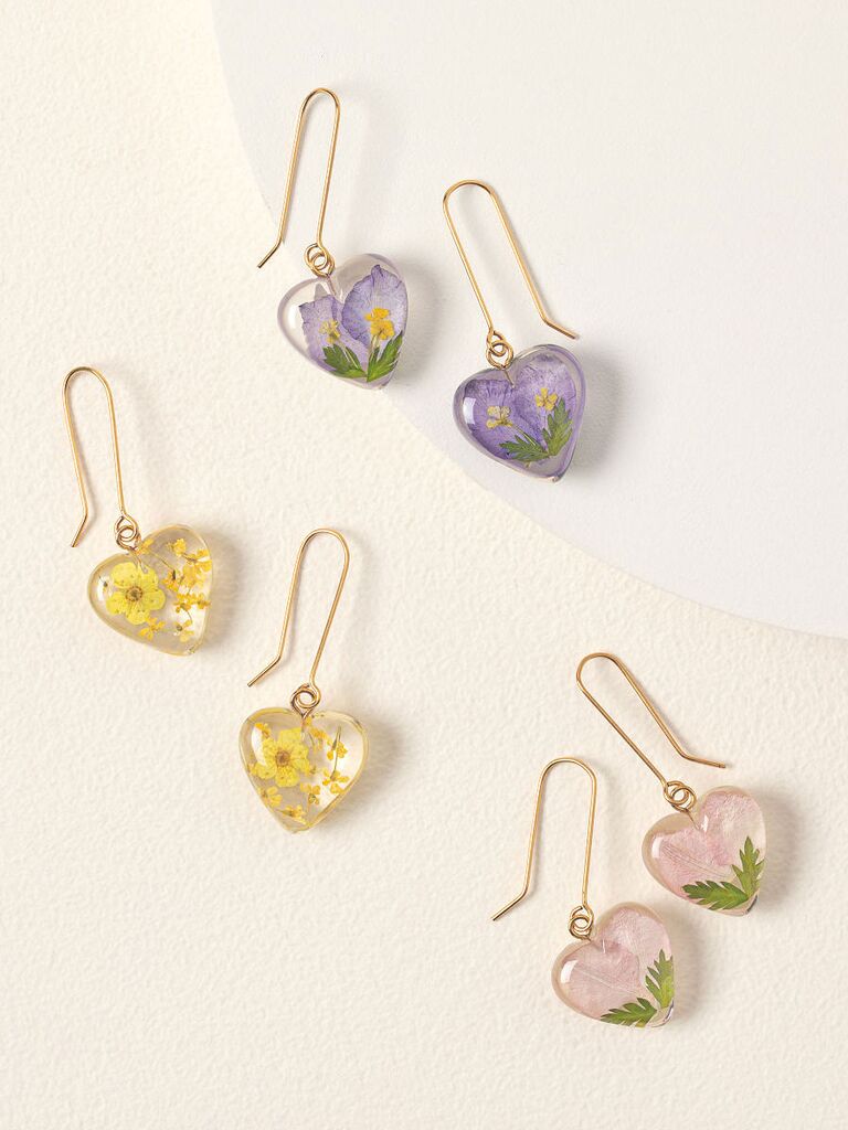 Birth flower heart earrings jewelry gift for bride