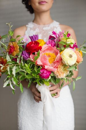 Bright Bouquet with Peonies, Ranunculus and Tulips