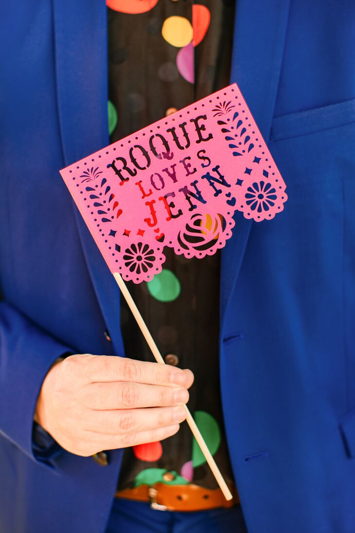 Custom Pink Papel Picado Wedding Flag