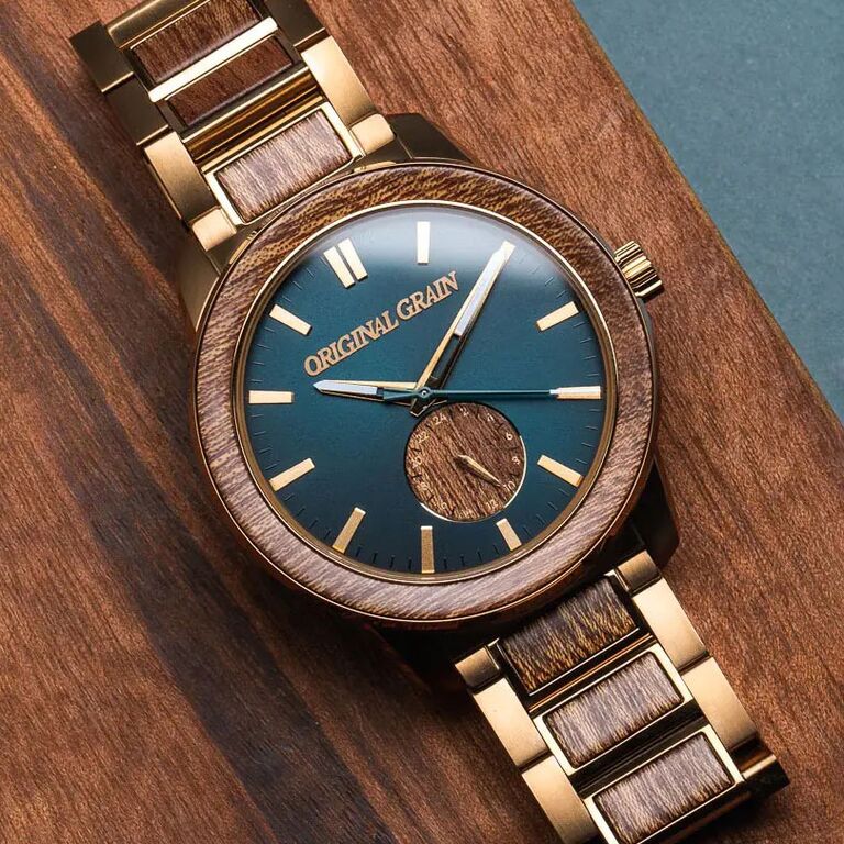 Reclaimed barrel wood and bronze plated stainless steel watch 19th anniversary gift traditional