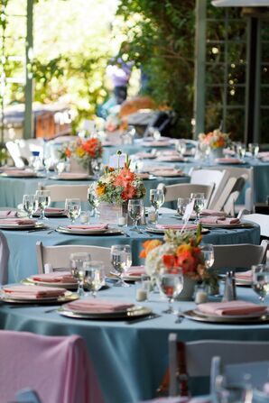 Bright Coral and Peach Table Decor