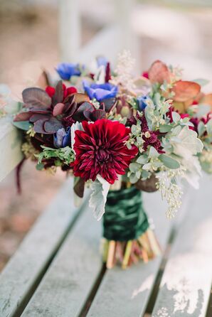 Red Chrysanthemum and Silver Brunia Bouquet