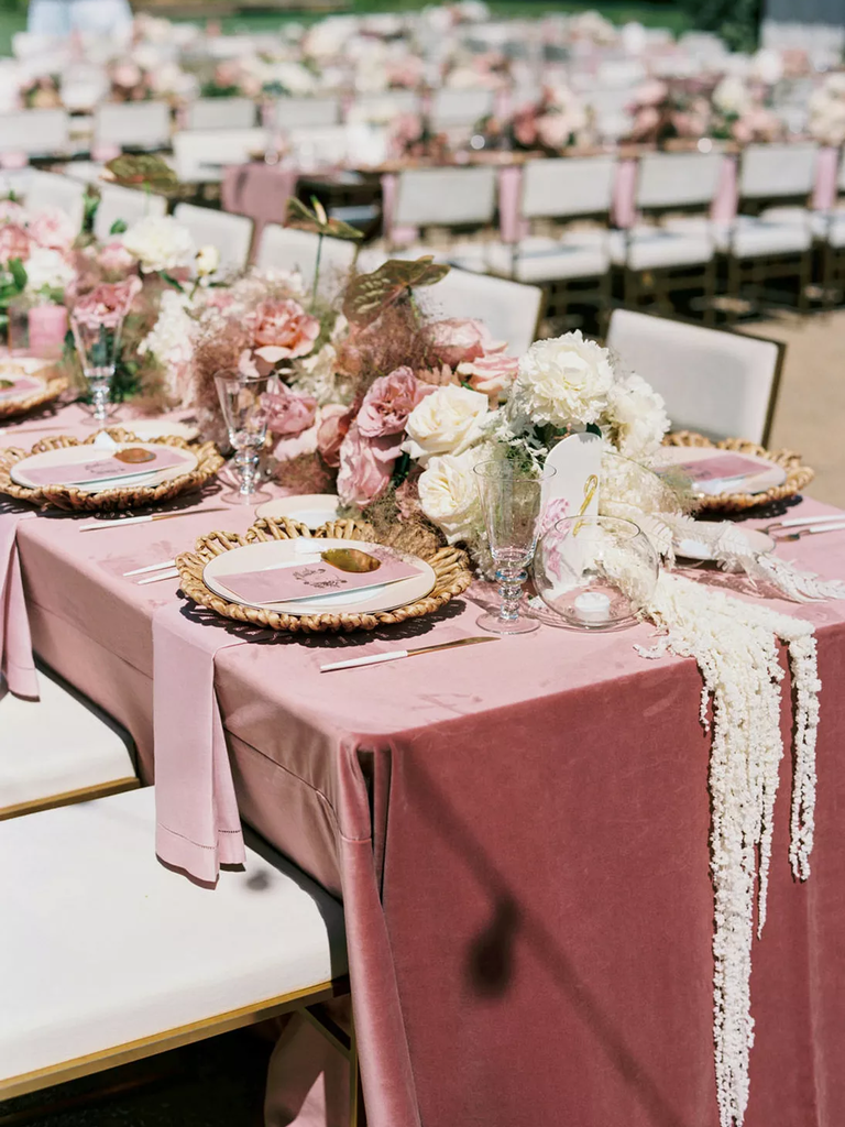 These dusty rose floral arrangements provide an elegant twist for the big day.