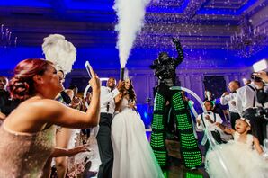 LED Robot Entertainer Dancing at Reception with Guests