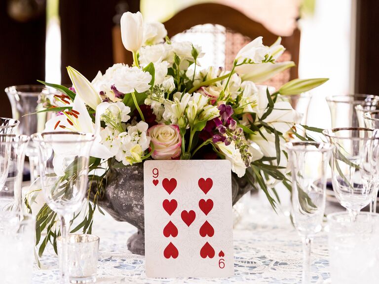 alice in wonderland wedding ideas playing card centerpieces