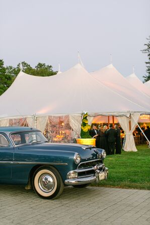 Blue Vintage Car for Couple Exit