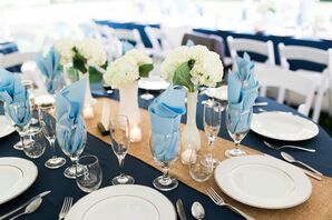 Milk-Glass Centerpieces With White Hydrangeas
