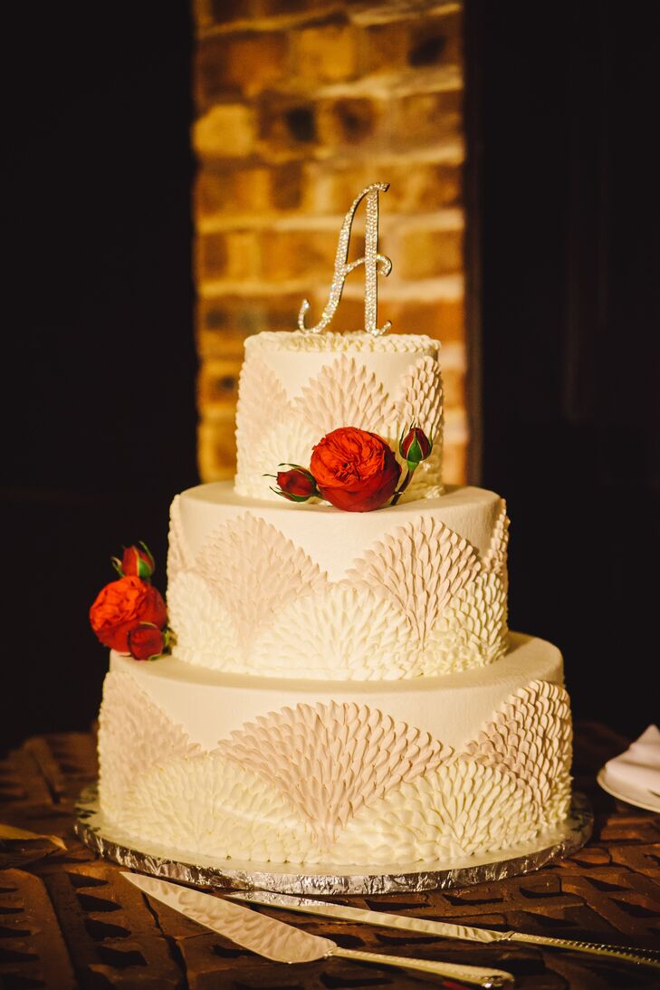 Elegant Wedding Cake with Textured Scalloping in Houston, Texas