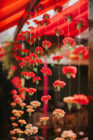 Ombré Carnations Hanging from a Traditional Mandap