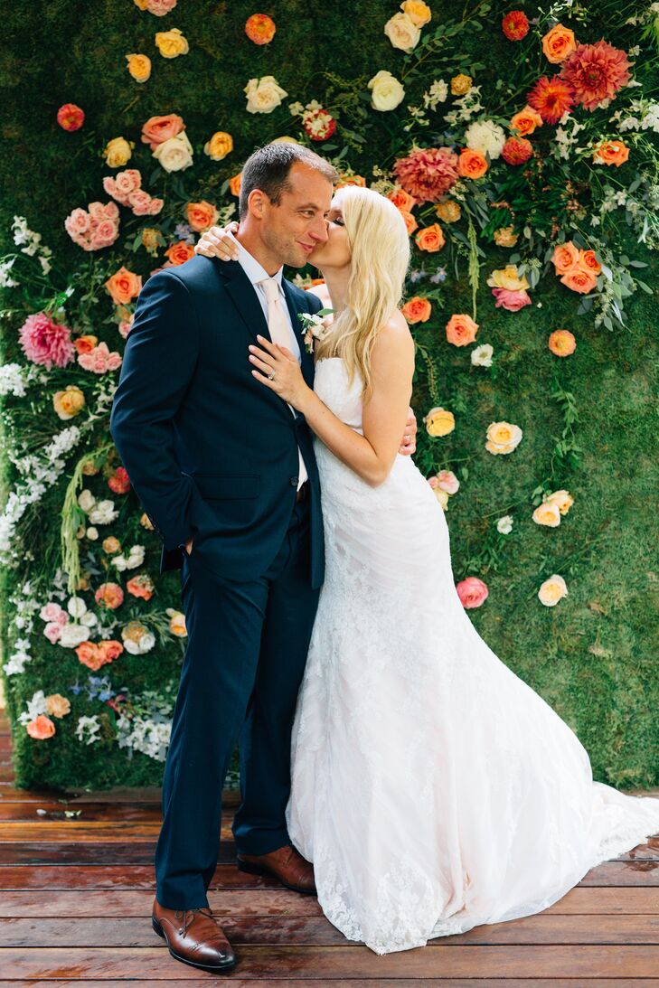Blush Matthew Christopher Gown with Lace Overlay