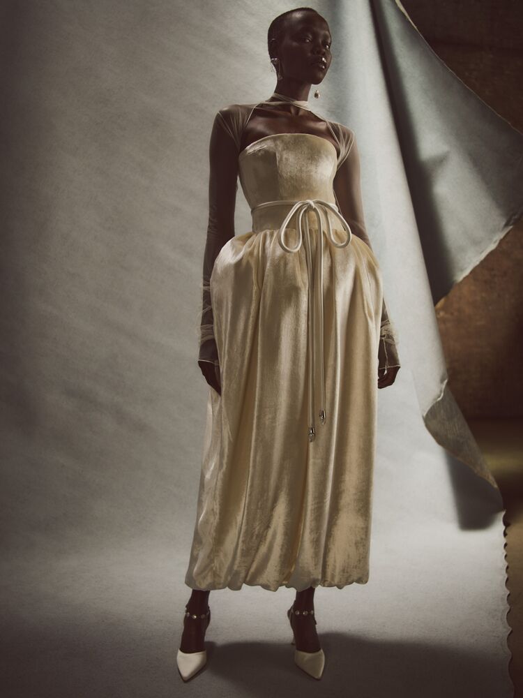 Danielle Frankel velvet strapless wedding dress