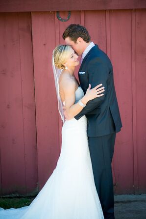Groom Embraces Bride During First Look