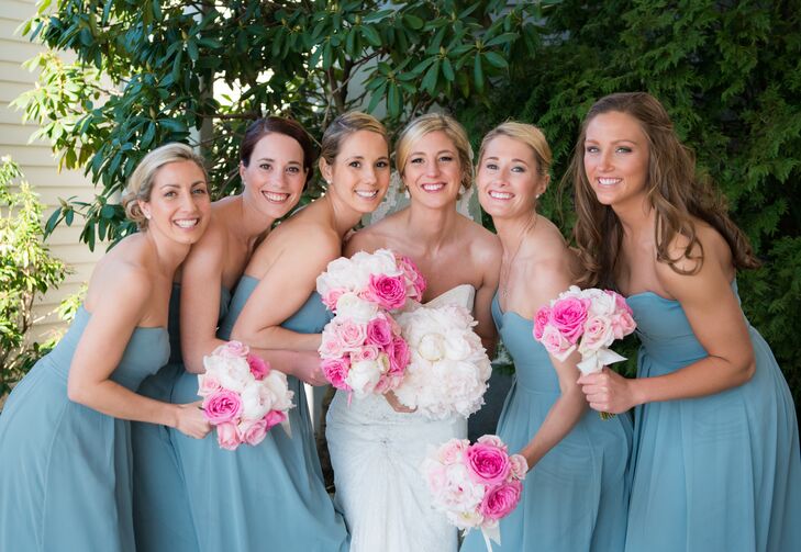 Strapless Maxi Silvery Green Chiffon Bridesmaid Dresses