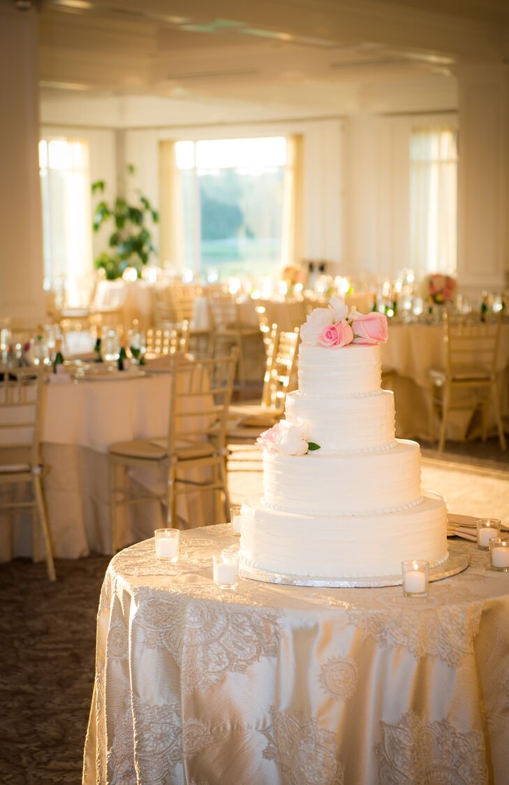 Three-Tiered Wedding Cake with Floral Cake Topper