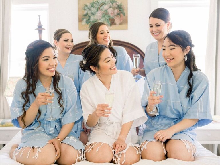 bridesmaids in blue robes