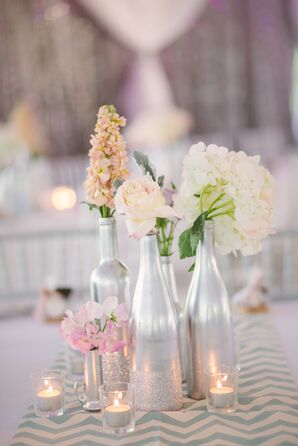 DIY Silver Glittery Bottle Centerpieces