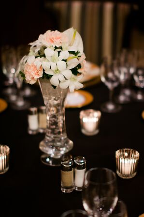 Minimalist Modern Floral Arrangements at Nighttime Wedding