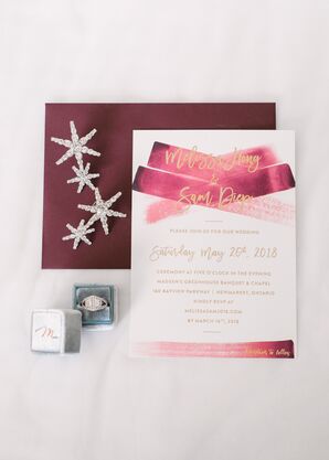 Burgundy Watercolor and Gold Invitations