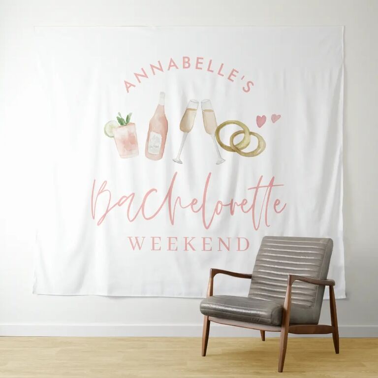 Pink and white bachelorette backdrop by Zazzle. 