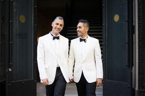 Grooms in White Dinner Jackets with Black Bow Ties