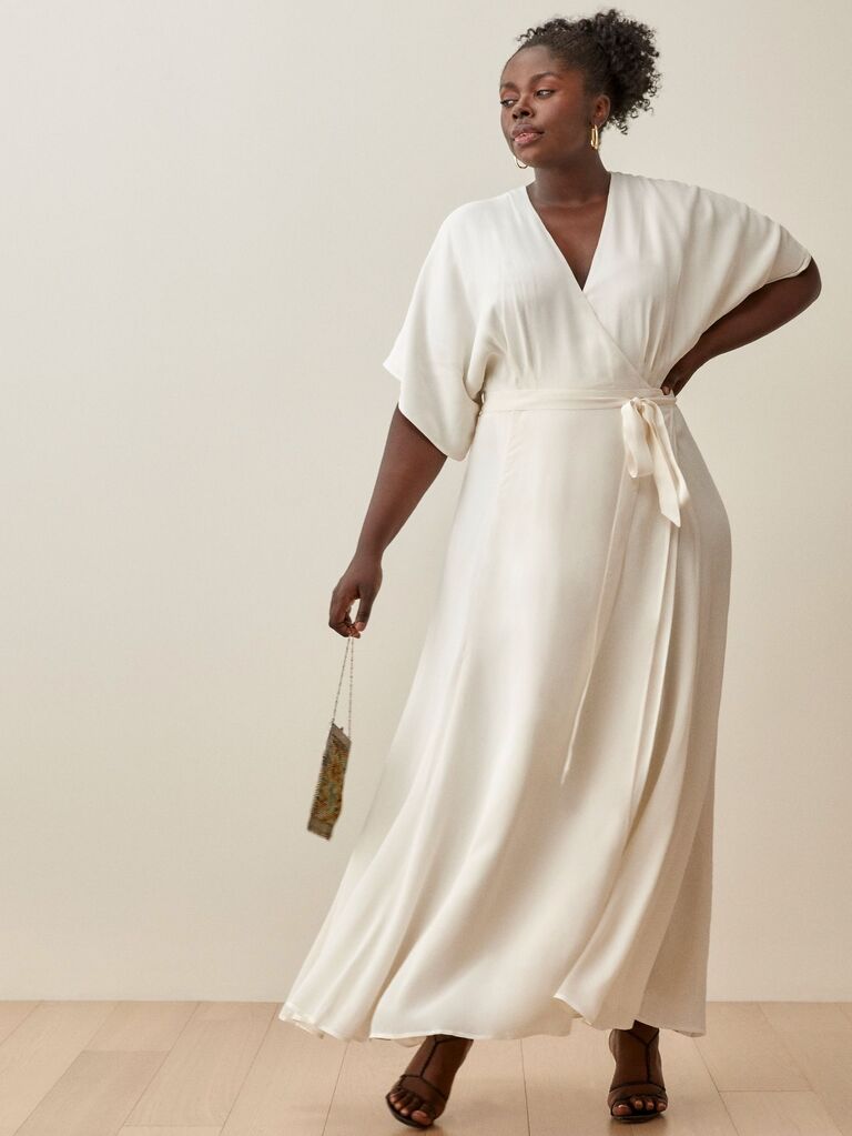 plus-size elopement dress with wrap silhouette