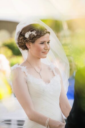 Dramatic Tulle Veil with Lace Hair Flowers