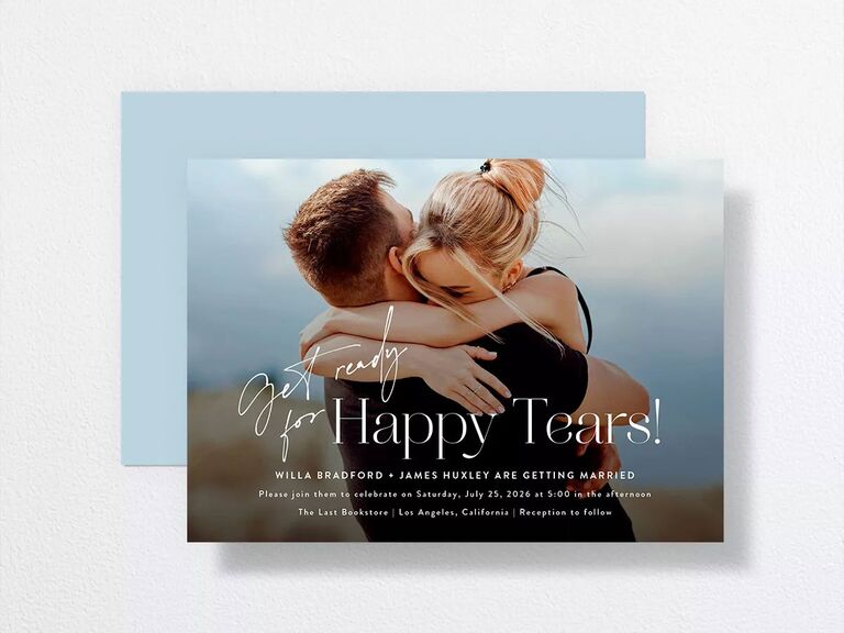 Get Ready For Happy Tears engagement party invitation with photo