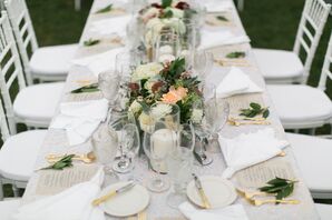 Rustic Farm Table Reception Seating with Gold Flatware