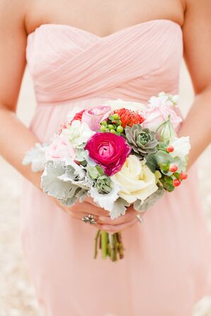 Ranunculus, Succulent, Lamb’s Ear Bouquet