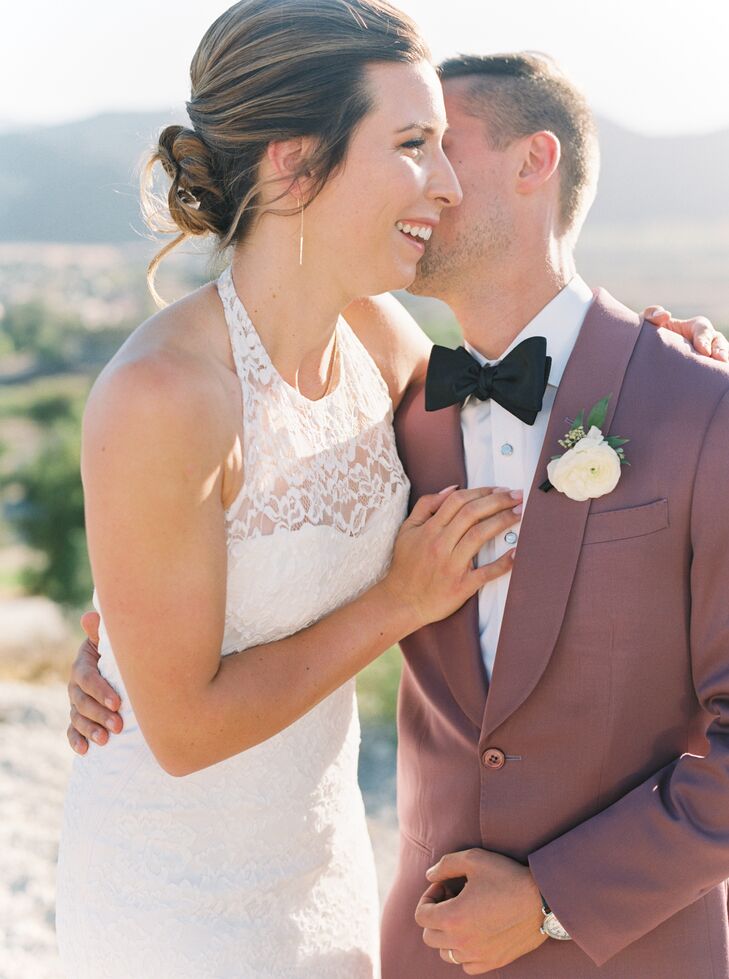 Lace Wedding Dress and Dusty Rose Suit