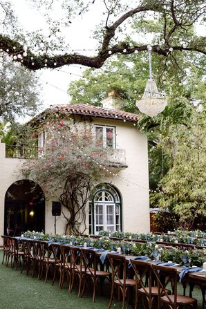 Alfresco Wedding Reception With Chandelier at Villa Woodbine in Miami, Florida