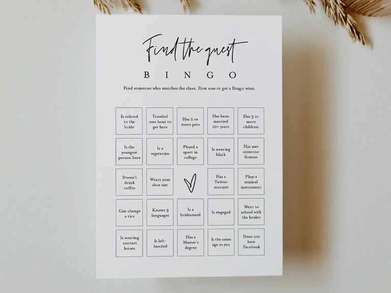 Find the wedding guest printable wedding game.