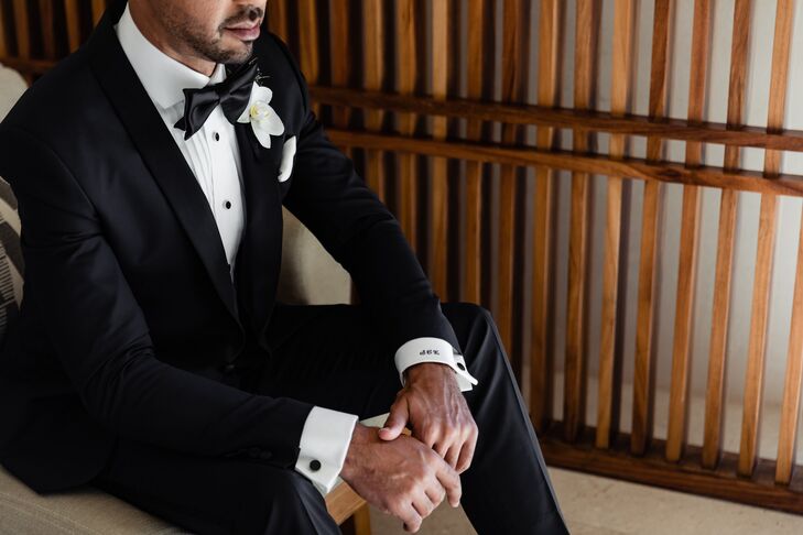 Formal, Stylish Groom in Navy Tuxedo and Black Bow Tie