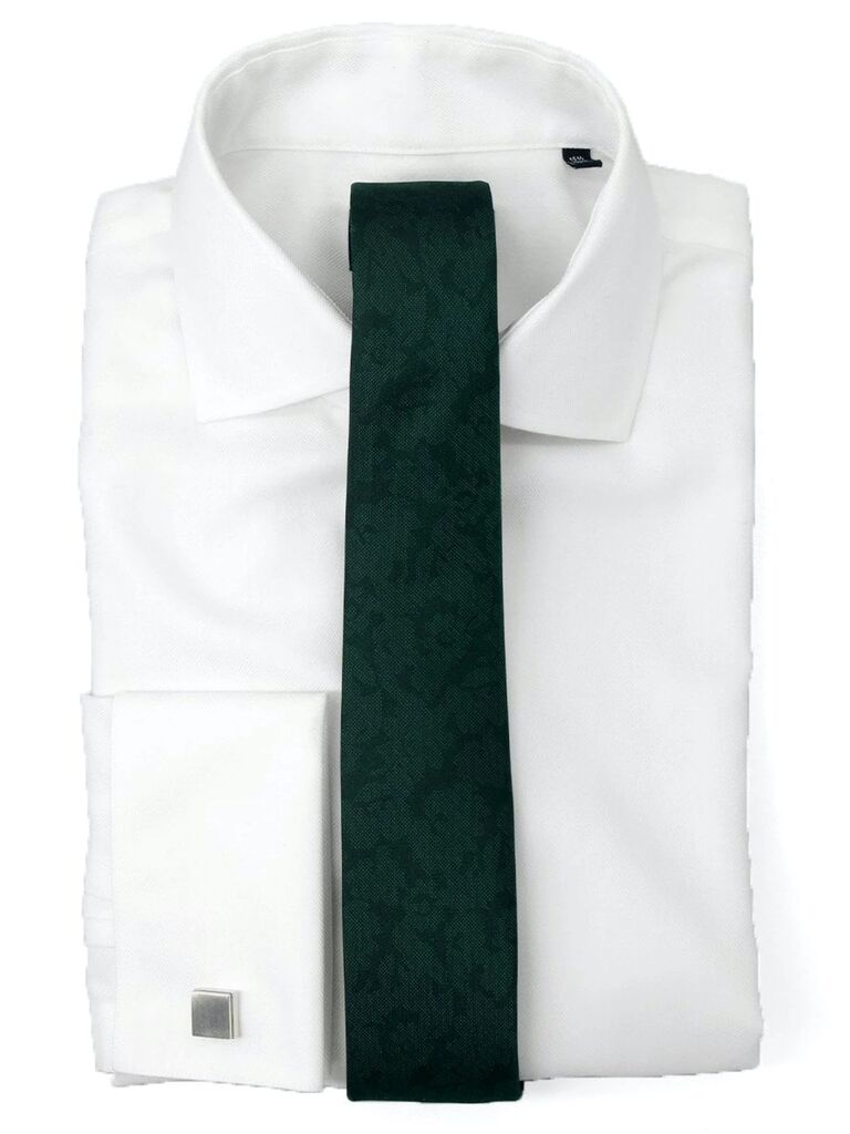 white herringbone dress shirt with french cuffs
