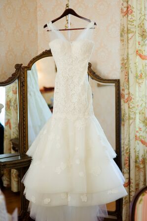 Lace, Mermaid-Fit Wedding Dress with Two-Tier Tulle Skirt