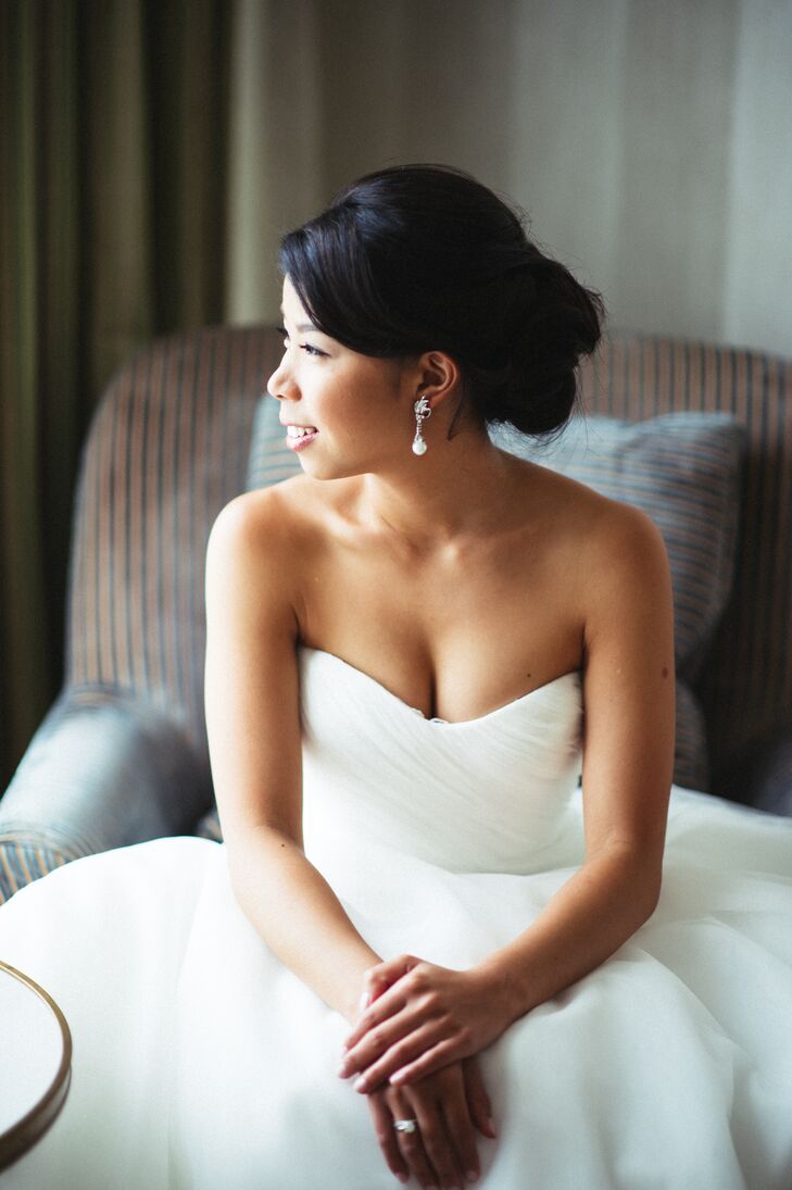 Elegant Low Updo and Pearl Drop Earrings